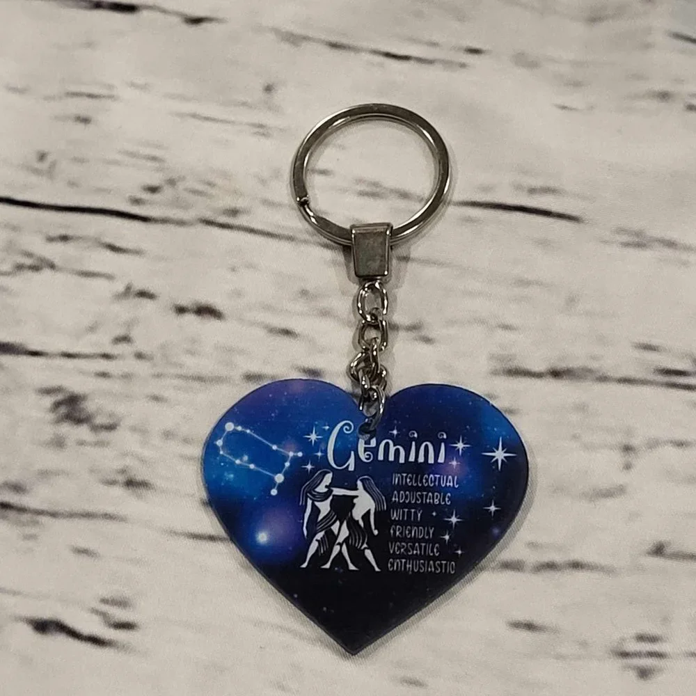 New Zodiac Universe Blue Heart Gemini Keychain